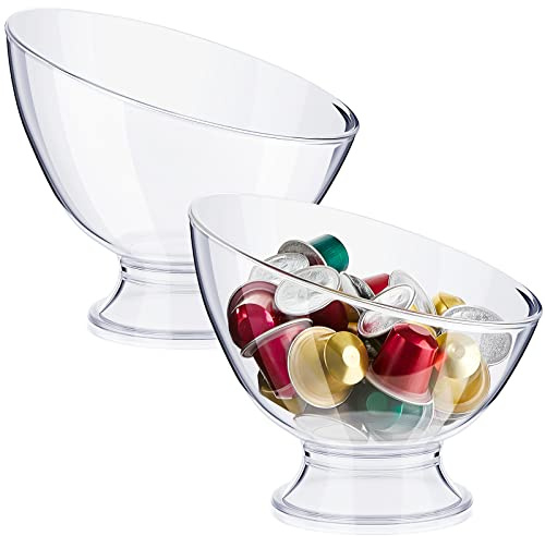 Zubebe 2 Pcs Clear Coffee Pod Holder, Large Plastic Coffee Organizer, Countertop Capsule Creamer Container, Versatile Candy Dish Salad Bowl Fruit Jar for Kitchen Office Bar