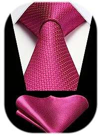 HISDERN Ties for Men 3.4 inch Rose Pink Tie and Pocket Square Set Classic Silk Tie for Wedding Party Business