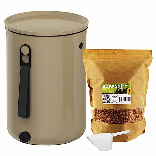 Moutta | Bokashi Organko 2 Cappucino (9,6L) | Composteur Organique avec compacteur + 1 kg d'Activateur EM-1 de Fermentation fabriqué en France