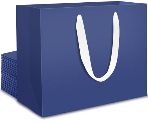 EUSOAR Bolsas de Papel - 20 Piezas M 27x8x21cm Navy Blue Paper Gift Bags - 230GSM Bolsas de Regalo con Asas - Azul Marino Saco Papel Presente para Bodas Medio - Embalaje de Papel Bolsa