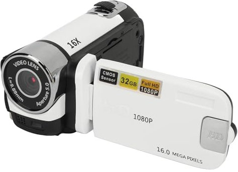 Grabadora de Cámara Digital, Videocámara Full HD 1080P 16MP, Cámara Vlogging con Pantalla Giratoria de 2,4, Zoom Digital 16X, Luz de Relleno, Antivibración, para Principiantes