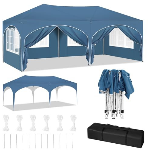WOLTU Carpa Plegable 3x6 m, Gazebo de Jardín Impermeable, Sistema Pop Up, Pergola Jardín Marco Metalico, con Puertas y Vetanas, Pabellón Cenador para Camping Picnic Playa, Azul
