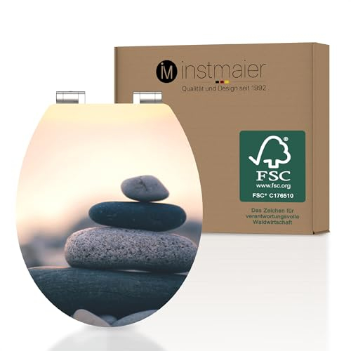 instmaier Gaia | WC Sitz mit Motiv | Gestapelte Steine | MDF-Holz geprüft nachhaltig mit FSC-Zertifizierung | Ovale Form | Toilettensitz mit Absenkautomatik | Pflegeleichte Toilettenbrille