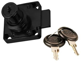 Gedotec Aufschraubschloss Metall | schwarz matt | 4 Stück | Kastenschloss inkl. Schüssel | RIM LOCK | Dornmaß: 25 mm | ø19x22mm | Gleischließend - Anschlag Links | zum Aufschrauben