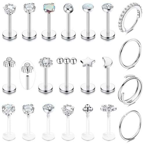 JeweBella 16G Piercing Näsa Stål Kirurgisk Piercing Öra Silver Guld Piercing Trago Conch Septum Helix Läpp Brosk Piercing Örhängen Cirkel Allergiska Kvinnor Piercing Smycken, Zirkonia