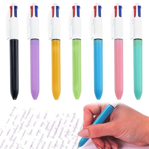 DONOONIS 4 couleurs Stylo, Lot de 7 Stylos Multicolores à Stylo Bille Rétractable, 4 en 1 Roulante Type à Pression, 4 Couleurs pour Fournitures Scolaires Bureau, Journal, Handbook