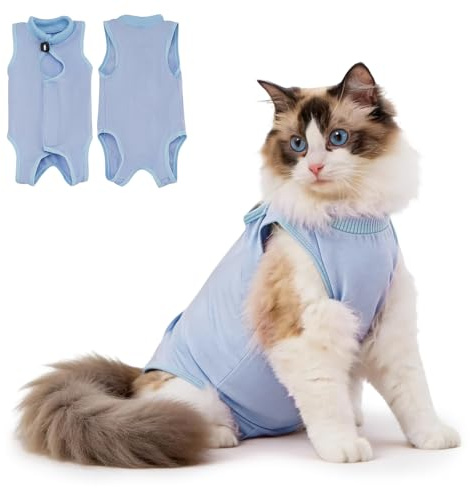 Avont Katzenbody nach OP Erholungsanzug Kleidung Modal Recovery Kastration Spay Entwöhnung Leckschutz Suit für Katze, Bauchwunden oder Hautkrankheiten -S/Blau