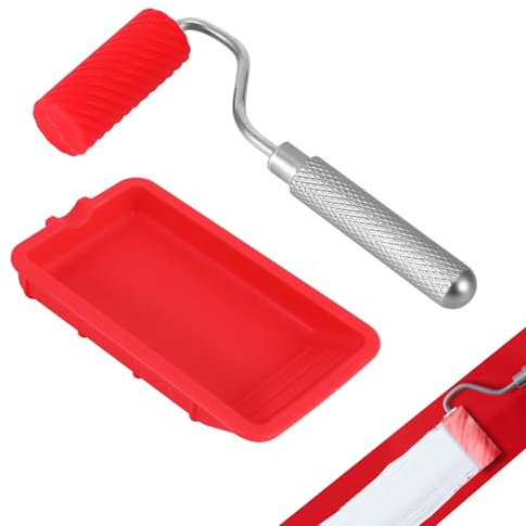 ZONJIE Rouleau à colle à bois, rouleau à structure portable, pinceau à colle avec bac à peinture en silicone, réutilisable, application rapide et uniforme pour l'artisanat du bois