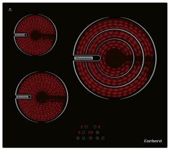 Corberó - Placa Vitrocerámica | CCVG3BL574 | 60 cm | 5700 W | 3 Zonas | Control Touch, Desconexión Automática, Bloqueo Infantil | Negro