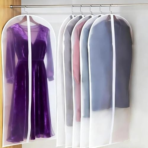 6pc Garment Bags 60x140cm 55 PEVA Translucent Garment Covers Suit Storage Bag Dress Organizer Zipper Dust Cover Washable For Shirts Winter Coats Jackets Evening Dresses Suits Gowns Wardrobe Storage