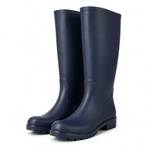 A2Z Mens Navy Tall Wellington Rain Boots Outdoor Rubber Treaded Sole | With PVC Upper Calf High Design Easy Clean Finish For Gardening Walking And Wet Weather UK Shoe Size 7 to 12 UK