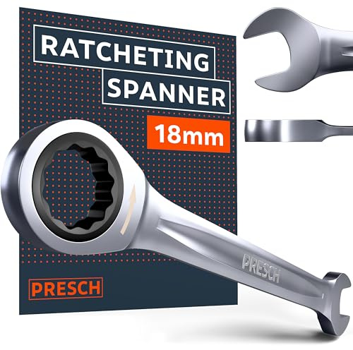 Presch Spärrnyckel 18mm - Minimal returvinkel (4°, 90 tänder) - 15° vinkel för trånga utrymmen - Precisionstillverkad, robust ringnyckel