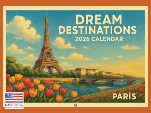 Vintage World Travel Calendar 2026 Monthly Wall Calender 12 Month | American Made In The USA