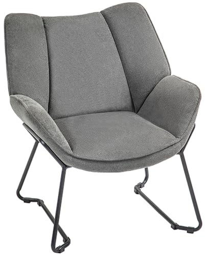 HOMCOM Poltrona d'Arredo Imbottita in Tessuto Effetto Lino, Poltrona da Soggiorno con Braccioli Inclinati con Gambe in Acciaio, 71.5x67x79 cm, Grigio