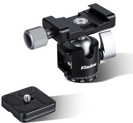 Ktankros Cabezal de Trípode con Bola, Placa de Cambio Rápido de 1/4 Pulgadas, Capacidad de Carga de 5 kg, Giratorio 360°, para Trípode, Monopié, Cámara, DSLR