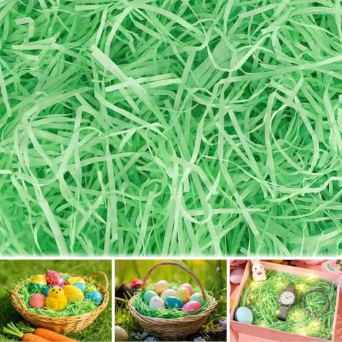 455g Paglia per Cesti Verde, Carta Tagliuzzata Raffia per Regali, Materiale di Riempimento per Scatole e Confezioni, Decorativo Pasqua per Feste DIY