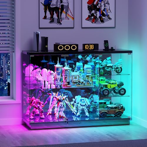Lvifur Vitrine en Verre à 5 étagères avec éclairage RGB pour Salon,Noir