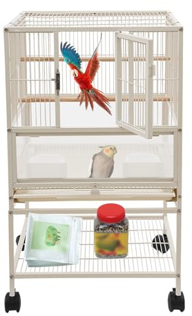 TNGBXR fågelbur täcker stor, papegojbur med 2 matskålar och 4 universella hjul, för undulater, parakiter och Lorikeets, 48,5 x 46 x 83 cm