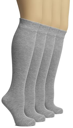 Hugh Ugoli Calzini Donna al Ginocchio in Bambù, 4 Paia, Calzini Lunghi Morbidi e Leggeri, Eleganti per Lavoro, Uniforme e Uso Quotidiano, Grigio Chiaro, 38-42