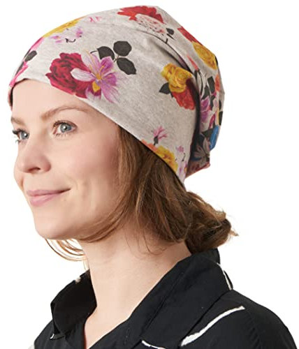 CHARM Sommer Dünn Mütze Herren Damen - Slouch Beanie Hut Bio Baumwolle Surfer Strand Blume Grau