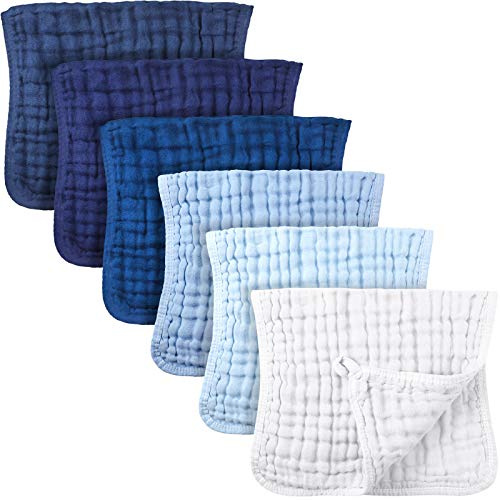 Irenare 6 Pcs Blue Series Muslin Burp Cloths, Cotton 6 Layer 20x10 for Baby
