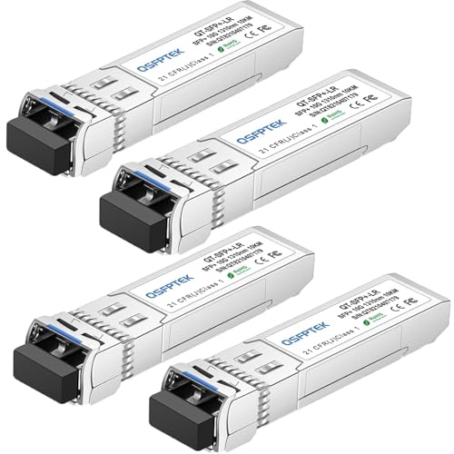 QSFPTEK 4Pack 10GBASE-LR 10G SFP+ modulo, 1310nm, 10km, DDM LC Mini-GBIC ricetrasmettitore per Cisco SFP-10G-LR, Ubiquiti UF-SM-10G, Mikrotik, Qnap NAS, D-Link