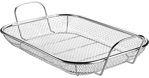 WUWEOT Grill Basket, Vegetable Barbecue Basket, 15 x 11 Stainless Steel Square Wire Mesh Grilling Basket Roasting Pan with Two Handles for Vegetables, Chicken, Meats and Fish