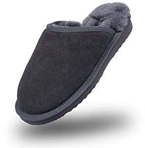 BOnova Trondheim - Zapatillas de estar por casa para hombre, de piel de cordero, 4 colores y tallas 41 a 46. Pies calientes en invierno, gris, 43 EU