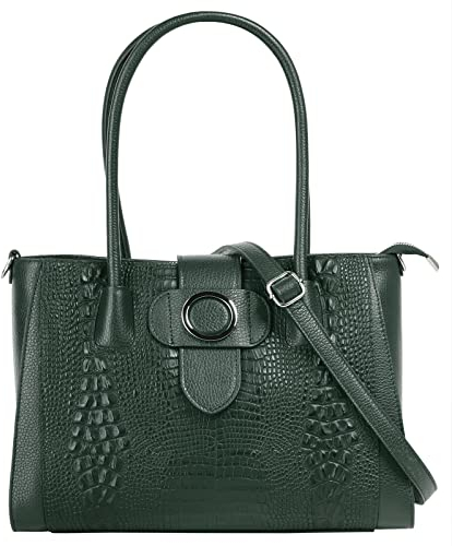 Cluty Shopper Echt Leder Damen | Made in Italy, Smartphonefach, Kroko Handtasche, Umhängetasche mit Krokoprägung, Ledertasche mit Reißverschluss | 021330