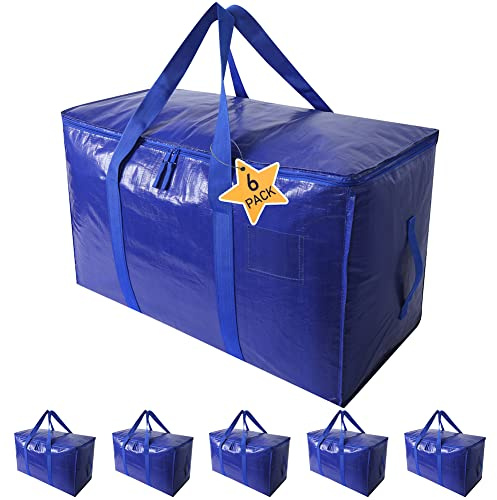 Moving Bags Heavy Duty Extra Large Storage Tote for Space Saving, Traveling Organizer, with Zippers & Strong Carrying Handles Alternative to Moving Boxes, Packing Supplies (Set of 6)