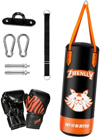 ZTTENLLY Kids Punching Bag with Gloves - PU Leather & Adjustable Height Strap - Boxing Bag Set for 3-8 Years Kids Great for Boxing, MMA, Kickboxing （Unfilled）