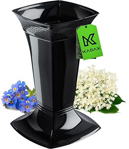KADAX Vase funéraire avec socle, vase de cimetière en plastique, vase à fleurs pour pierre tombale, décoration funéraire, vase funéraire, vase sur pied pour la tombe (noir/bas)