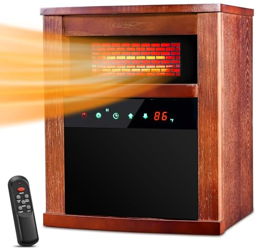 Air Choice Electric Space Heater, 1500W Infrared Heater w/ 3 Heating Mode, Thermostat, Remote Control & 12h Timer, Small Portable Room Heaters for Indoor Use, Bedroom, Office, Living Room, Dark Walnut