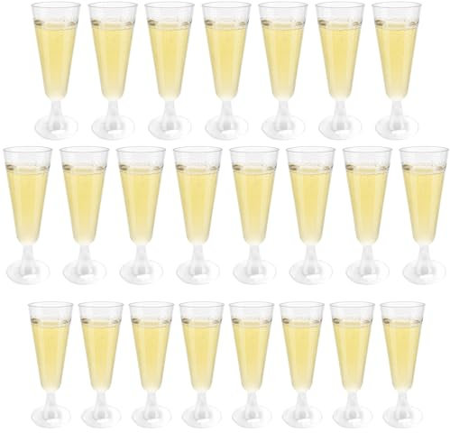YAKLEE 25 Copas de Champán de Plástico Duro Copas de Cava Flautas de Plastico Champan 150ml Irrompibles Reutilizables para Bodas Fiestas/Cumpleaños/Postres