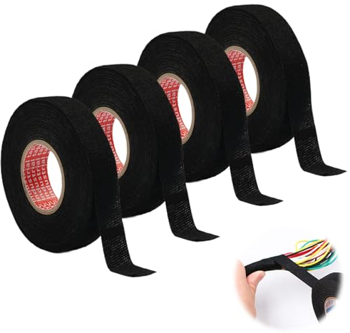4 Piezas Cinta de Tela Adhesiva para Cables Electricos, 19 mm x 15 m Cinta Aislante Tela de Tela Adhesivo, Cinta Adhesiva de Ttejido Automotriz para Arnés de Cables, Motocicleta Automóvil, Hogar