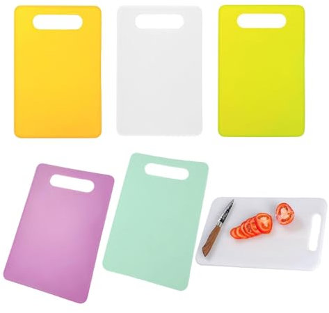 MINZHI Lot de 5 planches à découper en plastique avec poignée, tapis de découpe antidérapant pour légumes de cuisine, fruits, viandes