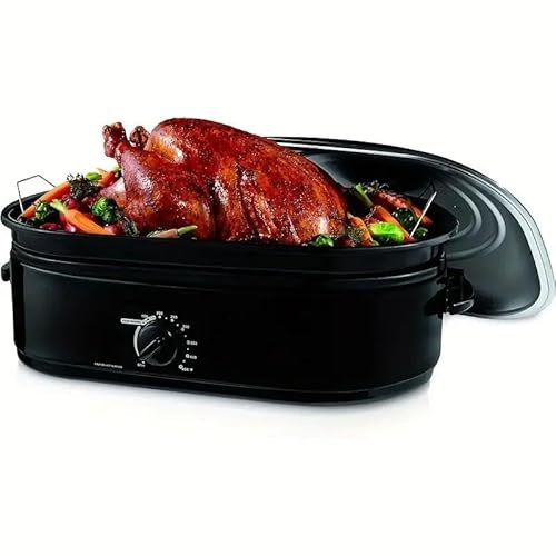 16 Quart Electric Roaster Oven with Self-Basting Lid, Large Turkey Roaster, Adjustable Temperature, Removable Pan Rack, Stainless Steel