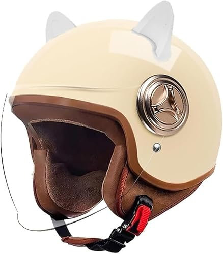 Retro Motorradhelm Cruiser Integralhelm Jethelm - DOT/ECE Jethelm Chopper Scooter Crash Jet Halbschalenhelm für Männer Frauen D4,54-61CM