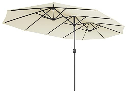 SONGMICS Doppelsonnenschirm 394 x 200 cm, extra großer Sonnenschirm, Gartenschirm, UV-Schutz bis UPF 50+, Terrassenschirm, mit Kurbel, Garten, Balkon, Outdoor, ohne Ständer, beige GPU037L01