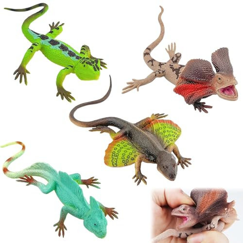 Dhqkqg Lot de 4 Jouets pour lézard réaliste, en Caoutchouc, simulant Le lézard, Les Animaux sablés, Les Animaux en Caoutchouc, Les Reptiles, Articles de farces pour Enfants pour Adultes, Poisson