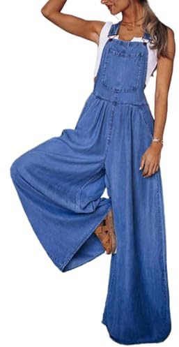 SaiDeng Dam denim hängselbyxor jeans – ärmlös jeansoverall med fickor, justerbara remmar, lediga breda sommarbyxor, bekväma hängselbyxor, Mörkblå, 3XL