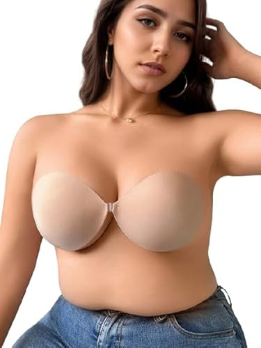 Boolavard Soutien-Gorge Adhésif en Forme de Goutte, Couleur Unie, sans Bretelles, Respirant et Réutilisable (FR/ES, Taille de Bonnet & Taille du Soutien-Gorge, D, Beige)