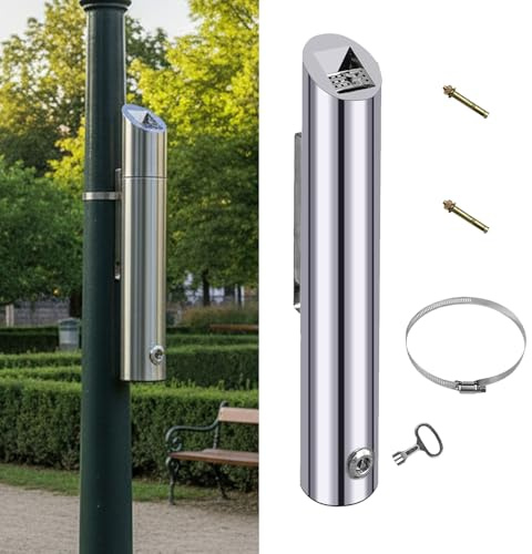 petour 48cm Vertikaler Mülleimer aus Edelstahl, Wandmontierter Küchenabfalleimer mit Schlüssel, Abfallbehälter für Hotels, Cafés, Büros, Restaurants, Bars 8x8x48 cm trash(Zylindrisch)