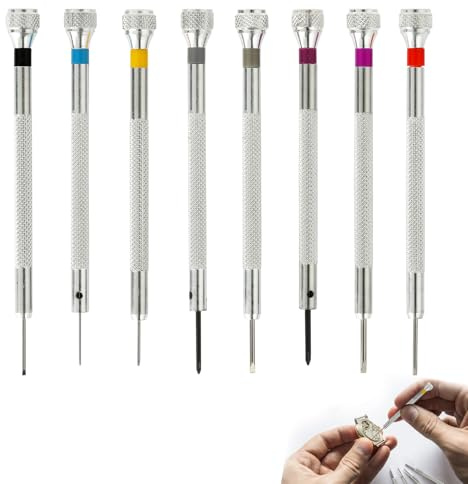 Ensemble de 8 Tournevis de Précision pour Réparation de Montres et Bijoux - Set de Micro pour Réparation d'Oreilles et Lunettes 0,6/0,8/1,0/1,2/1,4/1,6 mm,tournevis pour montre précision