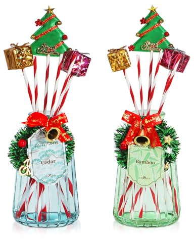 DIUFJAG 2 x 180 ml – Cedar/Bambù Cedro Bamboo Christmas Profumato per Ambienti con 12 Bastoncini,Natale Diffusore di Profumo per Camera da Letto,Ufficio,Bagno,Scaffale