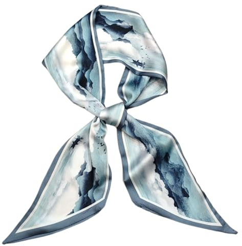GIMIRO Elegant leopardsidenscarf, polyester, brun-beige med kontrastrand, 145 x 13 cm, Ink Blue Mountains White Cloud, Lang