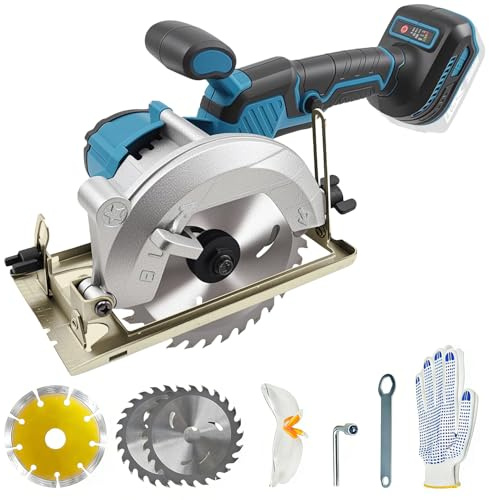 Cordless Circular Saw for Makita 18V Battery, 0-45° Bevel Handheld Mini Brushless Circular Saws with 3 Blades, Goggles, Gloves and 2 Wrenches, Perfect for Tile, Wood, Plastic Cuts(NO Battery)