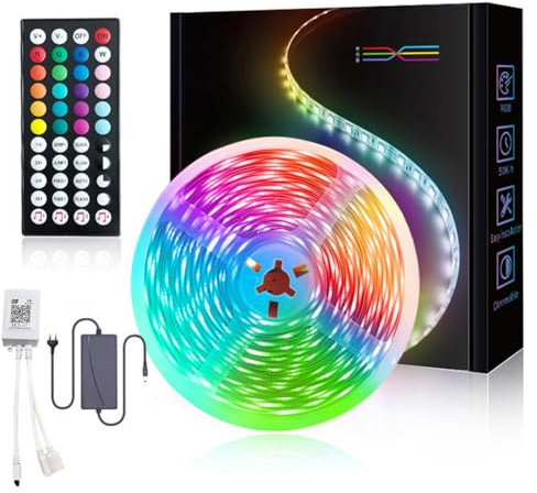 LOGT LED Remsa Bluetooth Smart APP Control RGB LED Remsbelysning Dimbar Fjärrkontroll med 44 Knappar Ljusgirland Ljuslist Musikrytm Pannband för Sovrum Gaming TV Bakgrundsbelysning
