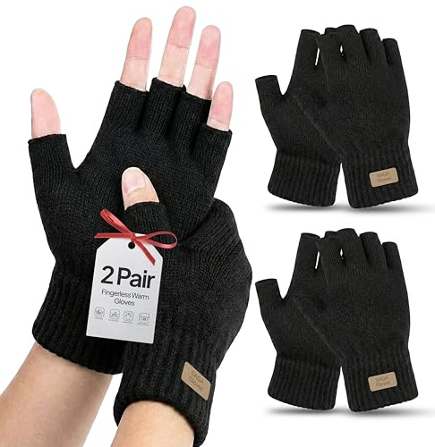 SAGA SPORTS 2 Pack Fingerless Gloves Women – Thermal Knit Acrylic Mittens for Women | Warm Winter Ladies Fingerless Gloves UK | Soft Stretchy Hand Warmer Gloves for Typing, Cycling & Driving