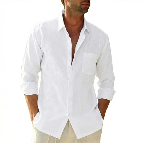 SEAYIJIA Mens Linen Shirts Long Sleeve Cotton Linen Shirts with Pocket Casual Beach Shirt Regular Fit Summer Shirt